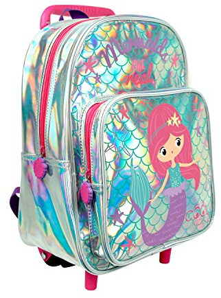 PERLETTI Meerjungfrau Kleine Rucksack mit Rollen für Kinder 2/5 Jahre - Reflektierende Kindergarten Schultasche Mädchen - Kindergartenrucksack mit Reflektor für Sicherheit - 32x23x15 cm (Meerjungfrau)
