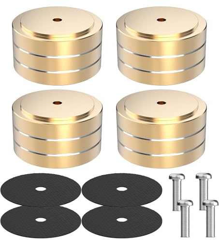 Monosaudio Set med 4 HiFi-högtalarfötter 40 x 20 mm aluminiumspik, isoleringsfötter med stötdämpare och M4-skruvar för förstärkare, subwoofer och skivspelare