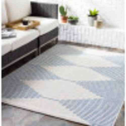 Livabliss Sevilla Outdoor Teppich wetterfest - In und Outdoor Teppich für Balkon 130x180 cm, Terrasse, Garten, Küche - Teppiche Boho Style für draußen - Blau und Elfenbein