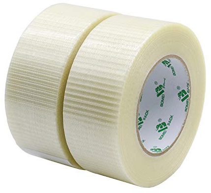 BOMEI PACK 50mm x 50m Cinta De Filamento, Claro Filamento Cinta de Flejado, Cinta de Fibra de Vidrio, Cinta de Sellado De Uso Pesado Impermeable, 2 ROLLOS