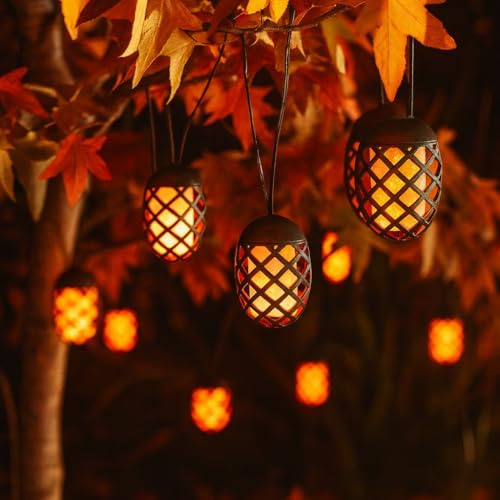 Garden Mile Solar LED Hanging Lights Lighting for Garden Flame Effect Outdoor Lighting 4.7m Light Up Decoration Lights Set of 10 Hanging Lanterns for Garden (Flame)