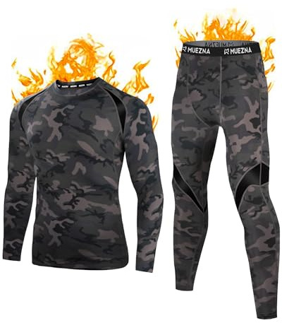Muezna Men's Thermal Top and Bottom Set Underwear Long Johns Base Layer with Soft Fleece Lined Camouflage