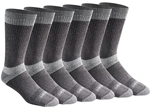Dickies Men's Dri-Tech Moisture Control Max Full Cushion Crew Socks, Available in M-XL (6, 12 Pairs), Charcoal (6 Pairs), Large