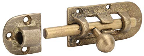Türschloss Schieberiegel, Vintage Messing, Bronze, 10 x 3 cm, Antik Design, für Holztüren und Tore