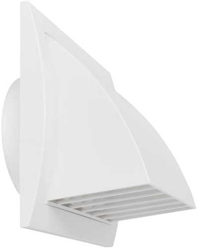 Repa Market 4 Inch / 100mm Exhaust Hood Vent with Rain Cover & Backdraft Damper – White ABS Plastic Wall Air Vent Cover – Exterior Outlet Grille – Indoor, Outdoor – HVAC Dryer Extractor Ventilation