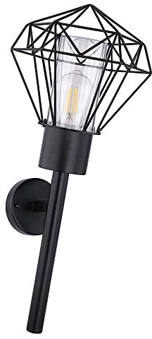 etc-shop Außenleuchte Wandleuchte IP44 Gartenlampe Fackel schwarz Vintage Wandlampe, Diamant Gitteroptik, Edelstahl Metall, E27 Fassung, HxBxÜ 28,5x22,5x28,5 cm