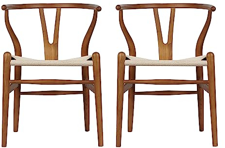 Tomile 2er Set Esszimmerstühle, Essstühle, Küchenstuhl, Rattan Stühle Esszimmer, Massivholz Ergonomischer Sessel, Esszimmer/Wohnzimmer/Arbeitszimmer, Keine Montage Erforderlich, Eschenholz-Walnuss