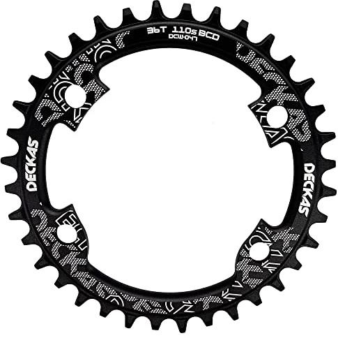 DECKAS Round Chainring 110BCD 4-Bolt 36T 38T 40T 42T 44T 46T 48T 50T 52T Narrow Wide Chainring for 7/8/9/10/11/12 - Speed (Black 52T)