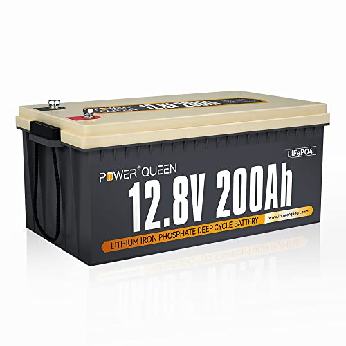Power Queen 12V 200Ah LiFePO4 Lithium Akku Max. 2560Wh Energie 4000~15000 Zyklen 100A BMS 10 Jahre Lebensdauer für netzunabhängige Solaranwendungen Wohnmobile Camper Heimenergiespeicherung Marine