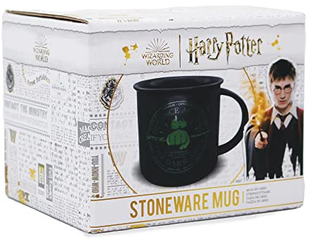 Harry Potter Mug – 430 ml – Dark Arts – Tasse de travail pour adultes – Tasse en émail, Noir
