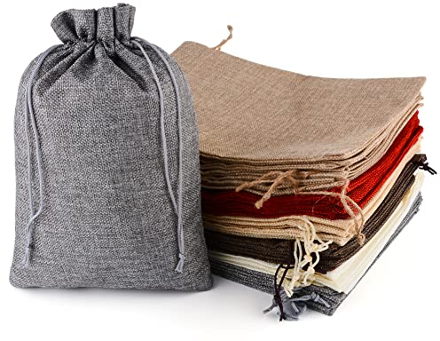 CLTPY 20 Stück 20x30 cm Jutesäckchen Baumwollsäckchen Leinenbeutel Beutel mit Kordelzug Jutebeutel Aufbewahrungstasche Schmuckbeutel für Geschenksäckchen Hochzeit Party Weihnachten Geschenk（Farbe）