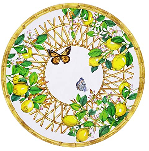 Les Jardins de la Comtesse - Piatto di presentazione rotondo in melamina - Capri - 35,5 cm - Limoni gialli - Servizio da tavola quasi indistruttibile MelARTmine