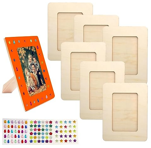 CPYJW 6 StÜCk Fotorahmen Bastelset Aus Holz,Hölzerner Bilderrahmen Bastelset Kinder Bilderrahmen Set Bemalen Naturholz DIY Tischaufsteller Und Bastel DIY Malprojekte für Geburtstage Jubiläen