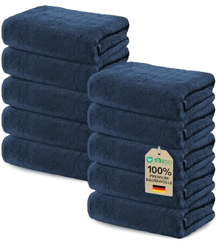 Ôhm Lot de 10 Serviettes 30x30 cm Bleu foncé 100% Coton 500 g/m², Essuie-Mains et Serviette Visage Ultra Absorbantes Certifiées Oeko-TEX Idéales Invités et Bébé