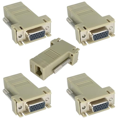 Jienk Lot de 5 rallonges VGA sur Ethernet, VGA femelle 15 broches vers RJ45 femelle pour câble réseau CAT5 CAT6