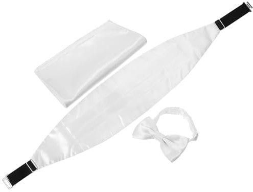 TEHAUX Herren Fliege und Einstecktuch Satz aus Satin, Weiß, 1 Satz