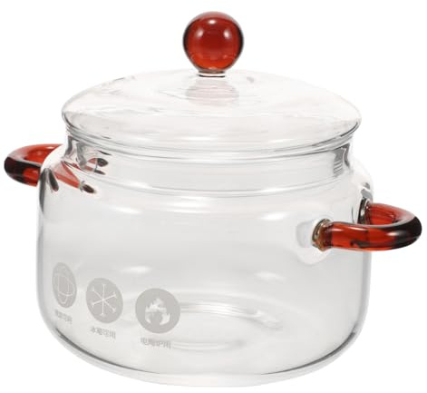 Generic High Borosilicate Glass Cooking Pot with Lid Heat-Resistant Glass Stew Pot Dual Handle Kitchen Cookware for Soup and Noodles Transparent Food Stew Pot