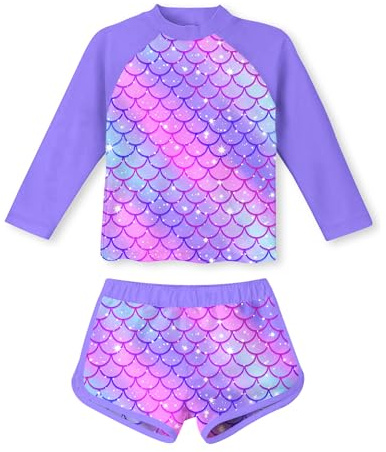 TUONROAD Girls Swimming Costume Toddler Baby Kids Two Piece Long Sleeve Swimsuit UPF 50+ Protection Bathing Suit Swim Set for 4-10 Years