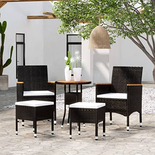 ULUYYUC 5-TLG. Garten-Lounge-Set, Hocker Gartenstühle Schlafsessel Mit Bettfunktion Küchensofa Geeignet für Balkon Garten Außenbereich Hinterhof Poly Rattan Schwarz