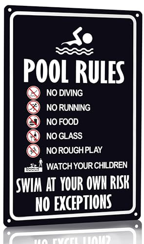 Crazysign Pool Rules Sign Warning Swim At Your Own Risk Vintage Tin Sign for Swimming Pool Water Park Beach Decor 8x12 Inches (3131)