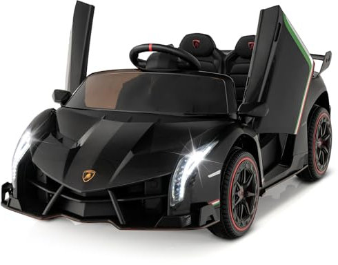 SilteD 12V Kids Electric Ride on Car with Remote Control, LED Lights, MP3, Music, Hydraulic Doors, 4 Motors Licensed Lamborghini Battery Powered Toy Vehicle for Boys and Girls (Black)