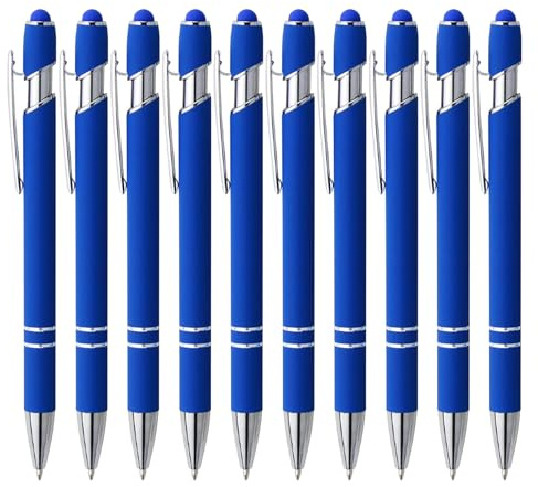 ENLACE Kulspetspenna hög kvalitet, 10 stycken kulspetspennor, ergonomisk blå, kulspetspenna med pekpennor, blått bläckkulspetspenna set för kontor och hushåll, linjetjocklek 0,7 mm