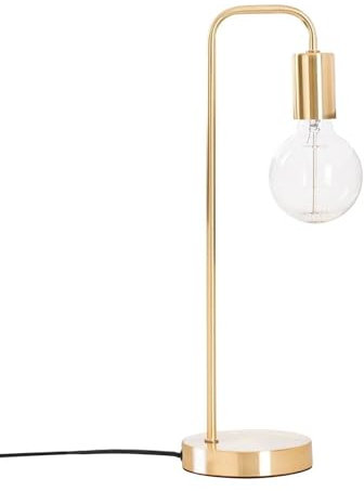 WELL HOME MOBILIARIO & DECORACIÓN Lámpara de mesa retro curvada L dorada I E27 I cable con interruptor I metal I lámpara de lectura redonda