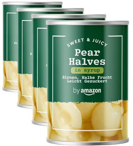 By Amazon Pera En Mitades En Almibar, 411g (Paquete de 4)