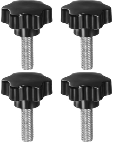 QUARKZMAN 4 stycken stjärnknappar M12 x 40 mm 304 rostfritt stål gängstift 46 mm plast 6-stjärniga tumskruv spännanordning knapp handtag, svart