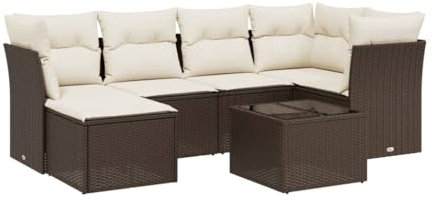 vidaXL Garten Sofagarnitur mit Kissen 7-TLG., Gartenmöbel Gartengarnitur, Sitzgruppe Sitzgarnitur, Lounge Sofa Garnitur Terrasse, Braun Poly Rattan