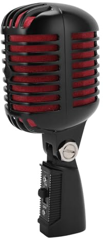 Yanmis Microphone Vocal Dynamique Rétro, Micro Cardioïde Classique avec Câble XLR Femelle vers 6,35 Mm, Angle Réglable, Micro de Style Rétro pour Performances sur Scène, KTV, (Black)