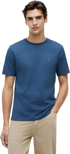 Tommy Hilfiger Camiseta de Manga Corta Hombre Seasonal Solid tee con Cuello Redondo, Azul (Aegean Sea), S