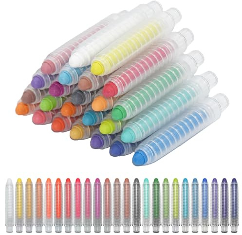 LXBCTOP 24 gessetti senza polvere con 24 supporti extra per gesso, gessetti colorati rotanti, lavabili, non tossici, per bambini, gessetti per scuola, ufficio, studio, artigianato, disegno