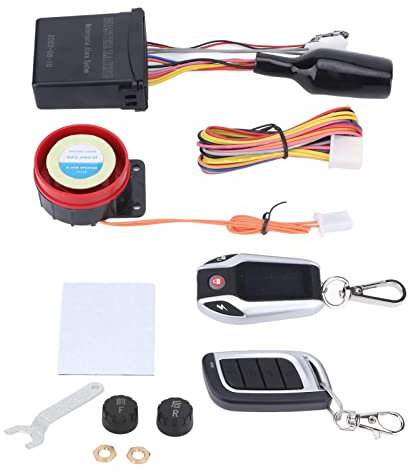 Système d'alarme de Moto XTEVU, kit de sécurité à 2 Voies avec clé distante et Haut-Parleur Compatible avec Les véhicules électriques, Dispositif de vol de Moto, système de (with Tire Pressure Gauge)