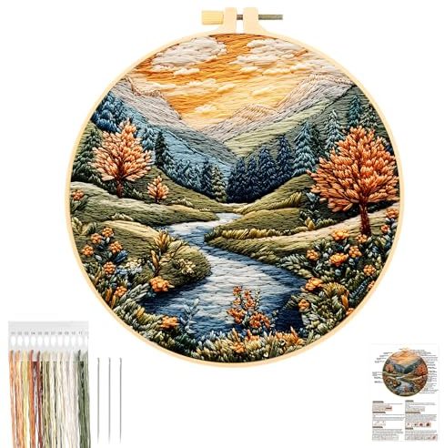 JSRQT Kit Ricamo Principianti,Ricamo a Mano a Punto Croce per Adulto,Embroidery Starter Cucire Kit (Natura Paesaggio 1)