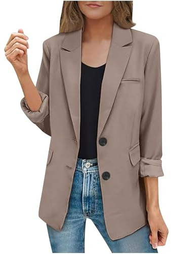 Damen Blazer, Jackett Casual Sweatblazer Frühling, Vintage Bequem Blaser Jacke Damenblazer Frühjahr Open Front Einfarbig Regular Fit Blazer Leichte Sommerjacke Damen