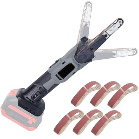Akku Bandschleifer, Mini Bandschleifer Kompatibel mit Ma-kita 18V Akku, 6-stufig Einstellbar mit 35° Drehbarem Kopf, Inklusive 6 Schleifbändern, Fingerschleifer für Holz- und Metallpolitur