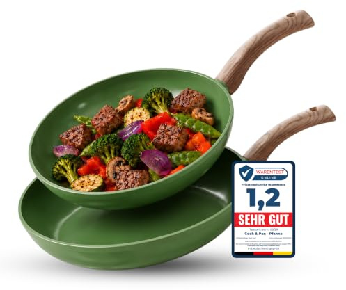 Cook&Pan Pfannenset Induktion - Keramikpfanne mit [Greenshield] Antihaftbeschichtung PFAS & Teflon-frei - Bratpfanne 24/28cm, Non Stick Pan [Spülmaschinenfest] - 2-teilig Grün