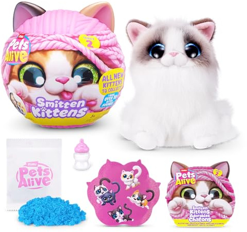 Pets Alive Smitten Kittens Série 2 (Ragdoll) de ZURU – Jouet Peluche Chat Interactif avec 10 Sons, Déballage Surprise, Animal Collectible Doux 3+, Rose