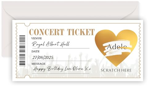 Personalised Scratch Card Reveal, Surprise Concert Ticket Scratch-Off Card for Events, Festival, Gig, Custom Concert Ticket Gifts for Women, Men, Birthday, Anniversary, Christmas (Design 1)