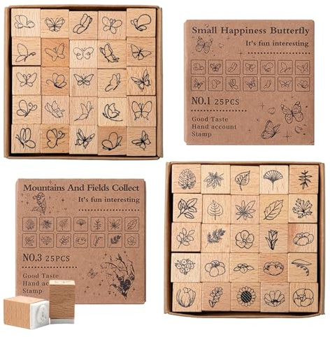 SZSMW 50 Sellos para Decorar - Sellos de Madera - Flores de Sello - Perfecto para áLbumes de Fotos, áLbumes de Recortes, Cartas, Etiquetas Y Es Un Excelente Regalo para Los Amantes de La ArtesaníA