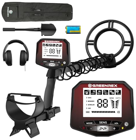 GreenRex Metalldetektor Profi, 25,4CM IP68 wasserdichte Spule, Großes LCD-Display, Präziser Gold-Detektor für Erwachsene & Kinder, Ideal für Strand, Unterwasser & Garten, DSP-Chip Upgrade,Rot