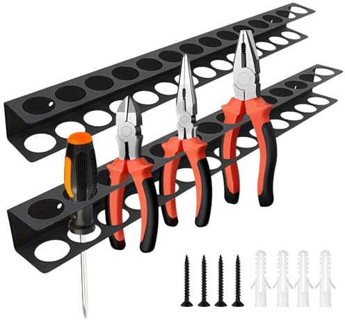 2 Stück Werkzeughalter Wand, 40 cm Schraubenzieher Halterung 14 Löcher Werkzeug Wandhalterung Zangenhalter Wandhalterung mit Schrauben und Expansionsrohr Schraubendreher Halterung für Garage Werkstatt