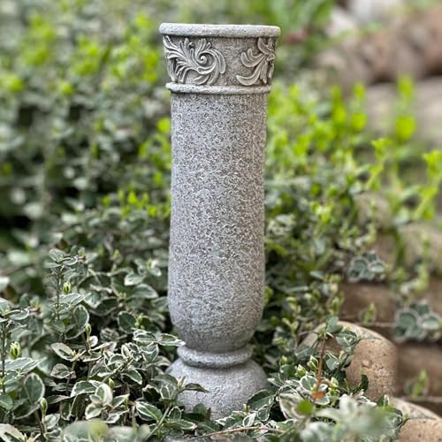 Grabvase 29,5 cm Steinoptik - Friedhof Blumenvase Wetterfest Grau Antik | Stabile Grabblumenvase aus robustem Polyresin mit Ornamenten, langlebig & dekorativ für Grabgestecke im Außenbereich.