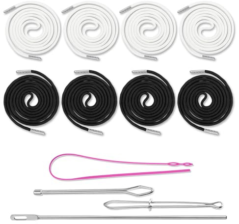 8 Paar Kordel für Jogginghose 160cm, Kordel für Hoodie, Hosenband, 4 Weiß + 4 Schwarz, Langlebig Und Modisch, Mit Elastischem Clip, Langer Seileinfädler Aus Kunststoff, Seileinfädler für Zuhause