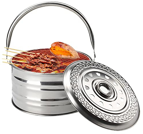 Estufas de campamento portátil para camping, hogueras al aire libre, parrilla de carbón pequeña con barbacoa para jardín, patio, camping, barbacoa, brasero, cuenco ligero con asa, fácil de transportar