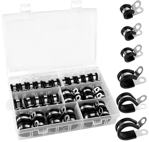 52 abrazaderas de cable para atornillar abrazaderas de cable de acero inoxidable Kit de clips de goma P Clips abrazaderas de tubo con inserto de goma abrazaderas con abrazadera de línea para tubería