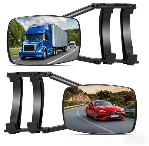 Towing Mirrors for Car & Caravan | 2 PCS 360° Adjustable Blind Spot Mirrors with Convex & Flat Glass | Universal Clip-On Mirror Extension for SUV, Trailer, RV & Van