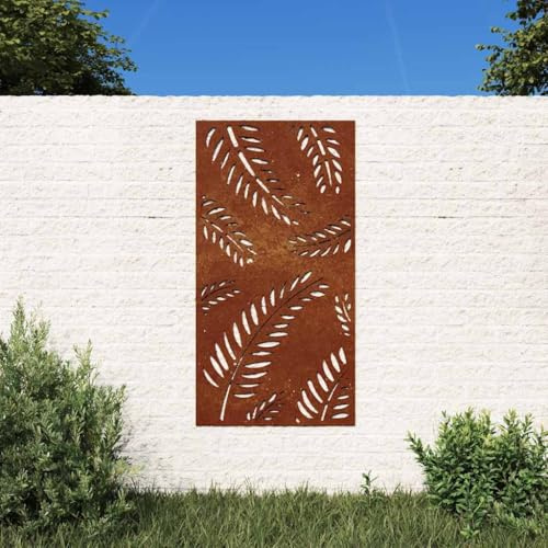 Trädgårdsväggdekoration av cortenstål 105 x 55 cm bladdesign väderbeständig rostbeständig hållbar för staket och vägg naturlig trädgårdsdekoration utomhus metallbild