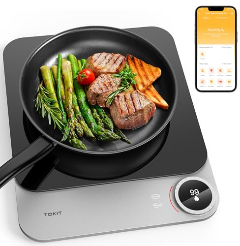 TOKIT Placa De Inducción 2100 W Con Control Por App 99 Niveles Potencia, Cocina De Inducción Portátil Ultradelgada De 20 MM, Induction Cooker 1 Quemador Para Cocina Y Camping (Con App)